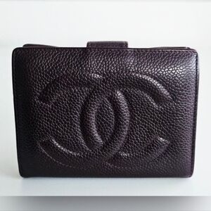 Chanel Burgundy Caviar Leather Compact Kisslock Wallet